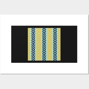 Navy, Teal, and Tangerine Diamond Tribal Stripe Pattern Posters and Art